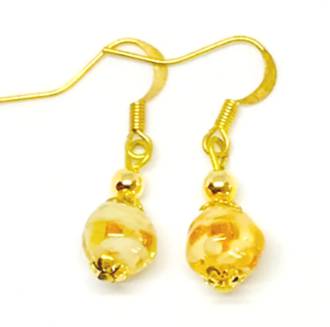 Murano Glass Bead Earrings - Corintia - Cream with Rose Gold