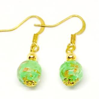 Murano Glass Bead Earrings - Corintia - Green/Gold C