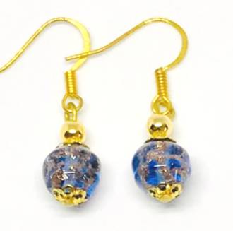 Murano Glass Corintia Earrings - Blue/Gold Foil