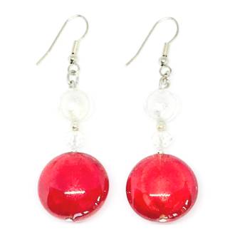 Murano Glass Bead Earrings - Serena  - White/Red