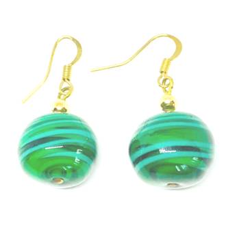 Murano Glass Bead Earrings - Dora - green and white