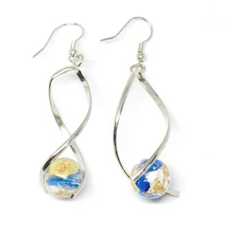 Murano Glass Bead Earrings - Giorgia (Blue/Rose Gold/Silver)