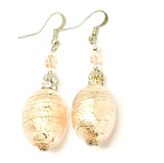 Murano Glass Bead Earrings - Oval (Pink/Silver)