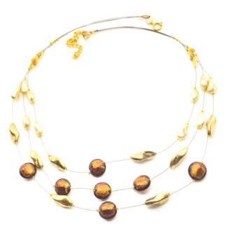 Murano Glass Bead Necklace - Lidia - Bronze/Gold