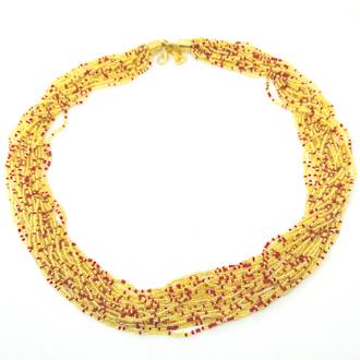 Murano Glass Bead Necklace Fenice 45 Strands - Gold/Red