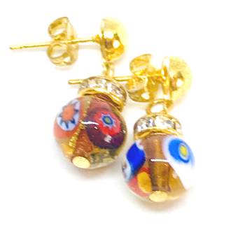 Murano Glass Bead Earrings - Fiorella - Amber with Millefiori Beads