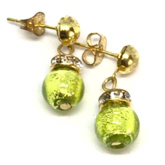 Murano Glass Bead Earrings - Fiorella Green (Silver Foil)