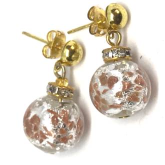 Murano Glass Bead Earrings - Estate - Silver/gold foil