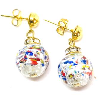 Murano Glass Bead Earrings - Estate - White, coloured glass & silver foil
