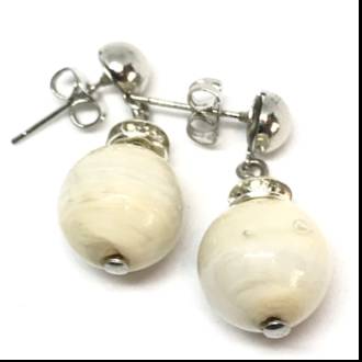 Murano Glass Bead Earrings - Estate - Cream