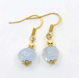 Murano Glass Bead Earrings - Corintia (blue/white/gold)