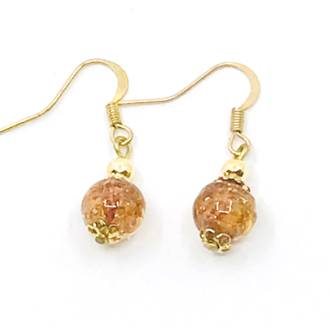 Murano Glass Bead Earrings - Corintia - Amber/Gold foil