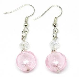 Murano Glass Bead Earrings - Mare (pink/silver)