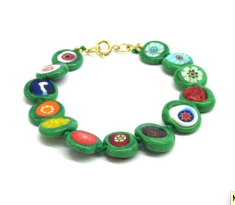 Murano Glass Bead Bracelet - Nerida (Flat bead) Green