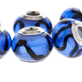 Charm Bracelet Bead - Murano Glass - Blue/Black