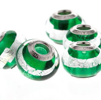 Charm Bracelet Bead Murano Glass - Green/Silver