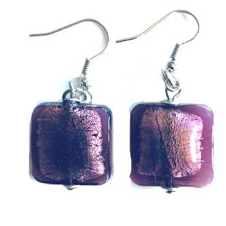 Murano Glass Bead Earrings - Lucia (square - dusky pink/silver foil)