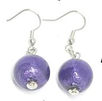 Murano Glass Bead Earrings - Marta - Purple/Silver foil