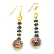 Murano Glass Bead Earrings - Venezia (Black/Rose Gold Leaf)