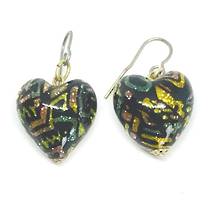 Murano Glass Bead Earrings - Hearts (black/multi)
