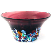 Murano Glass Bowl with Millefiori Beads (B) 130mm diameter - burgundy