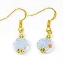 Murano Glass Bead Earrings - Corintia (blue/white/gold foil)
