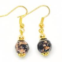 Murano Glass Bead Earrings - Corintia - Black/Gold