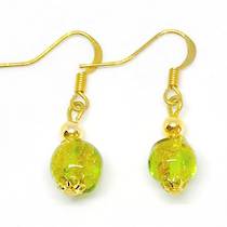 Murano Glass Bead Earrings - Corintia  Green-Gold (A)