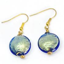 Murano Glass Bead Earrings - Lucia (round - Blue-gold foil)
