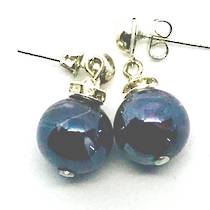 Murano Glass Bead Earrings - Estate - Black/Lilac