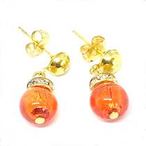 Murano Glass Bead Earrings - Fiorella - Orange (gold foil)