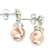 Murano Glass Bead Earrings - Fiorella White (Rose Gold Foil)