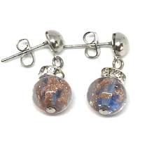 Murano Glass Bead Earrings - Fiorella Blue (Rose Gold Foil)