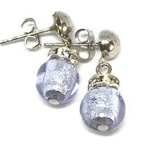 Murano Glass Bead Earrings - Fiorella Lilac (Silver Foil)