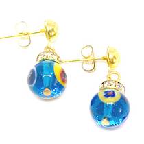 Murano Glass Bead Earrings - Fiorella Aqua with Millefiori Beads