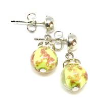 Murano Glass Bead Earrings - Fiorella Green (Rose Gold Foil)