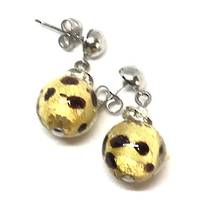 Murano Glass Bead Earrings - Estate - Gold leaf with brown detail