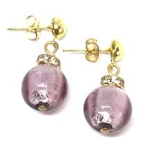 Murano Glass Bead Earrings - Estate - Lilac with silver foil