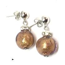 Murano Glass Bead Earrings - Estate - Bronze (silver foil)