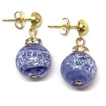 Murano Glass Bead Earrings - Estate - Blue (silver foil)