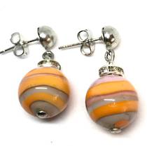 Murano Glass Bead Earrings - Estate - Orange/Cream