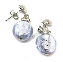 Murano Glass Bead Earrings - Estate - Blue with silver foil