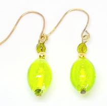 Murano Glass Bead Earrings - Acqua (green/gold)