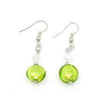 Murano Glass Bead Earrings - Mare (Lime Green-Silver)