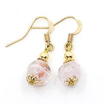 Murano Glass Bead Earrings - Corintia - (Pink/Gold foil)