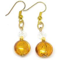 Murano Glass Bead Earrings - Mare (Amber/Gold Leaf)