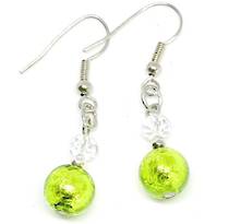 Murano Glass Bead Earrings - Oceano (Lime Green/Silver)