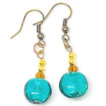 Murano Glass Bead Earrings - Mare (sea green/gold)
