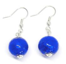 Murano Glass Bead Earrings - Marta - Blue/Silver foil