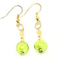 Murano Glass Bead Earrings - Oceano (Lime/Gold)